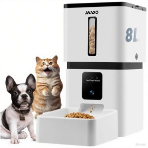 AVAXO Automatic Cat Feeder, 8L Automatic Dog Feeder with Desiccant Bag, 1-6 Meals Ideal for Multiple Pets, Dual Power Supply, Ideal for 2-15mm Dry Food, Detachable Washable